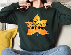 Welcome Autumn Sweatshirt Thanksgiving Fall Pullover, Cozy Autumn Leaves Crewneck, Pumpkin Season Sweatshirt, Welcome Shirt, Fall Outfit - Image 2