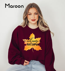 Welcome Autumn Sweatshirt Thanksgiving Fall Pullover, Cozy Autumn Leaves Crewneck, Pumpkin Season Sweatshirt, Welcome Shirt, Fall Outfit - Image 3