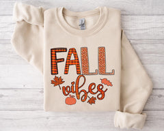 Thanksgiving Sweatshirt Fall Vibes Shirt, Plaid Pattern Fall Outfit, Boys Thanksgiving Gift for Him, Cozy Autumn Leaves Pumpkin Sweatshirt - Image 4