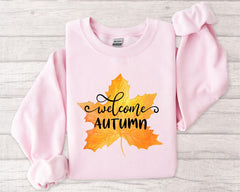 Welcome Autumn Sweatshirt Thanksgiving Fall Pullover, Cozy Autumn Leaves Crewneck, Pumpkin Season Sweatshirt, Welcome Shirt, Fall Outfit - Image 4