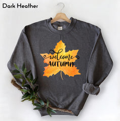 Welcome Autumn Sweatshirt Thanksgiving Fall Pullover, Cozy Autumn Leaves Crewneck, Pumpkin Season Sweatshirt, Welcome Shirt, Fall Outfit - Image 6
