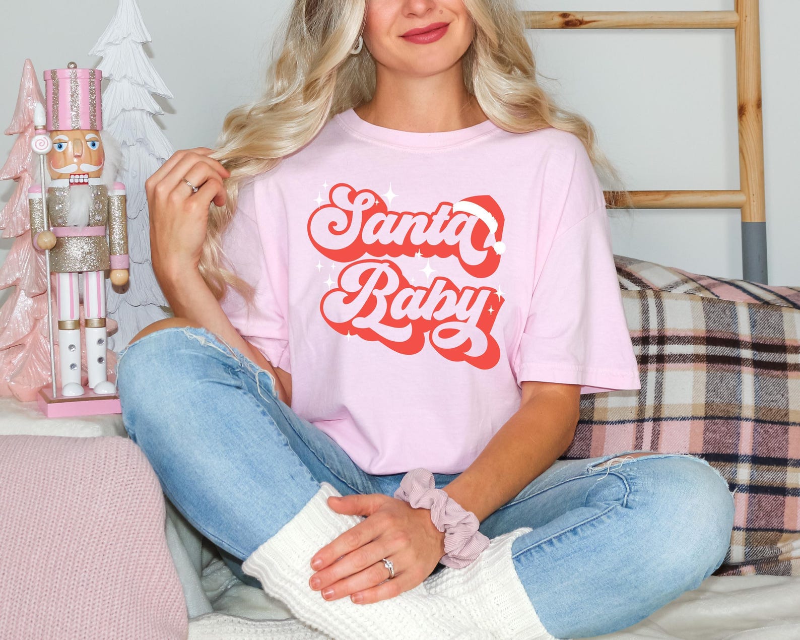 Comfort Colors® Santa Baby Shirt, Cute Christmas Tee Women, Retro Holiday Graphic Shirt, Funny Xmas Shirt, Festive Holiday Outfit - Image 3