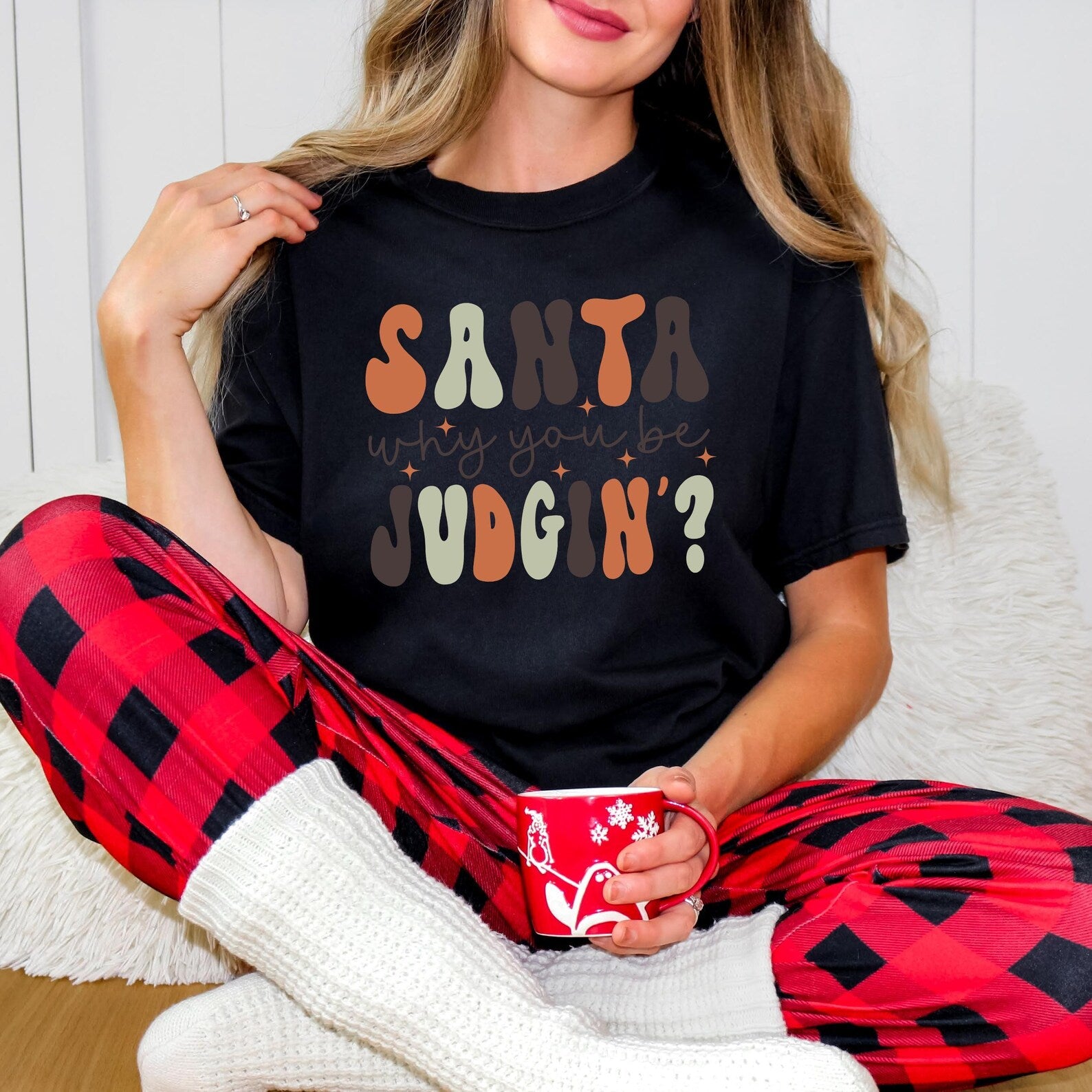 Comfort Colors® Santa Why You Be Judgin’ Shirt, Funny Christmas Tee, Cute Holiday Shirt Women, Retro Xmas Graphic T-Shirt - Image 4