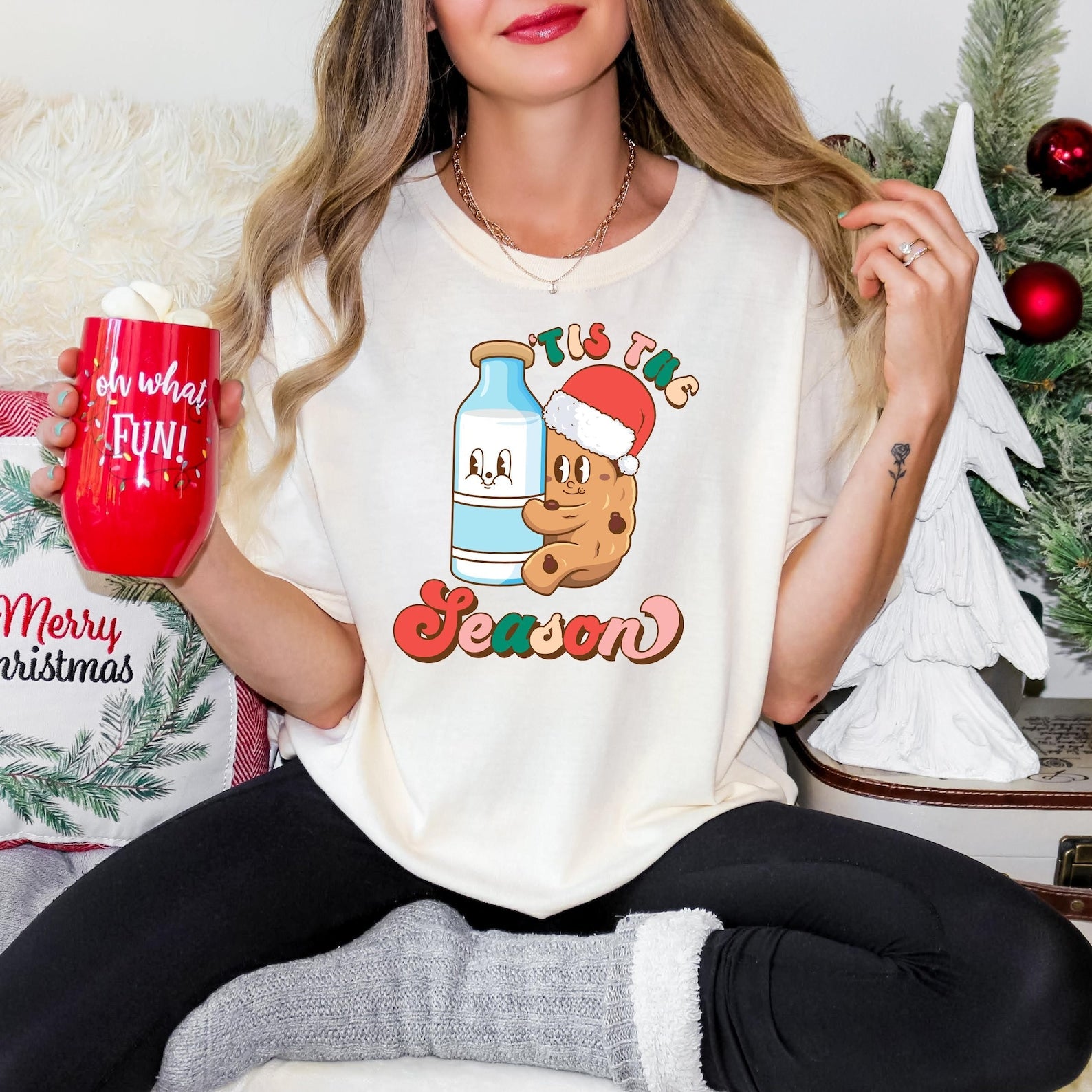 Comfort Colors® Tis The Season Milk and Cookie Shirt, Cute Holiday Tee, Funny Christmas Shirt Women, Festive Party Outfit - Image 6