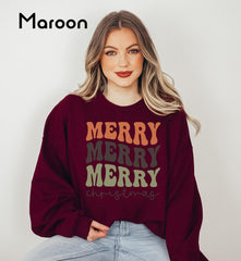 Merry Merry Christmas Sweatshirt, Retro Holiday Crewneck, Vintage Style Winter Pullover, Cozy Christmas Gift, Cute Womens Xmas Sweater - Image 2