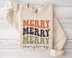 Merry Merry Christmas Sweatshirt, Retro Holiday Crewneck, Vintage Style Winter Pullover, Cozy Christmas Gift, Cute Womens Xmas Sweater - Image 4