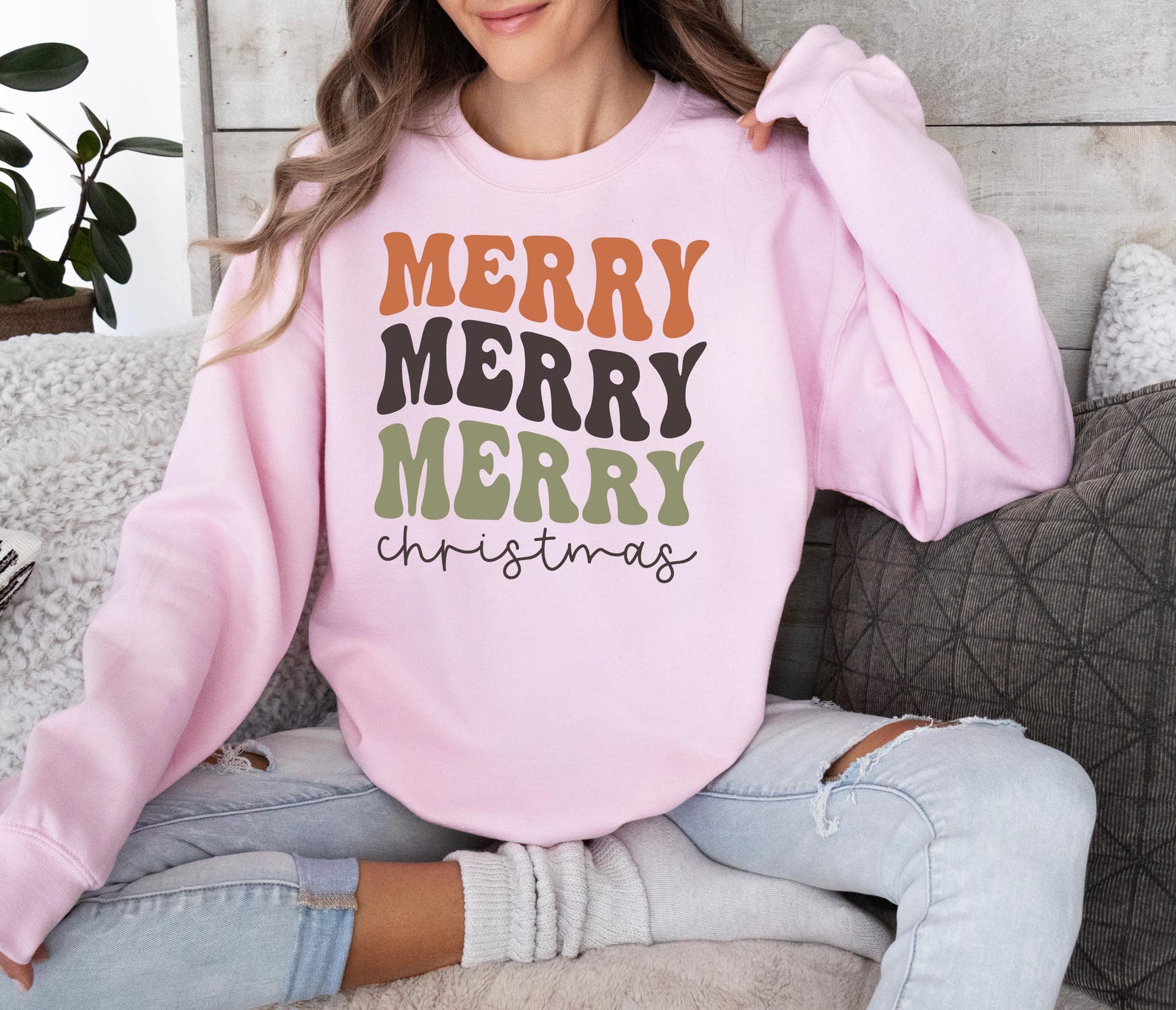 Merry Merry Christmas Sweatshirt, Retro Holiday Crewneck, Vintage Style Winter Pullover, Cozy Christmas Gift, Cute Womens Xmas Sweater - Image 6