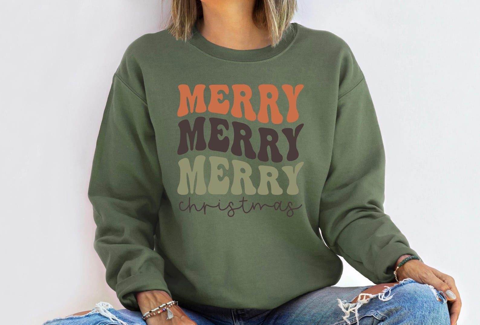 Merry Merry Christmas Sweatshirt, Retro Holiday Crewneck, Vintage Style Winter Pullover, Cozy Christmas Gift, Cute Womens Xmas Sweater - Image 7