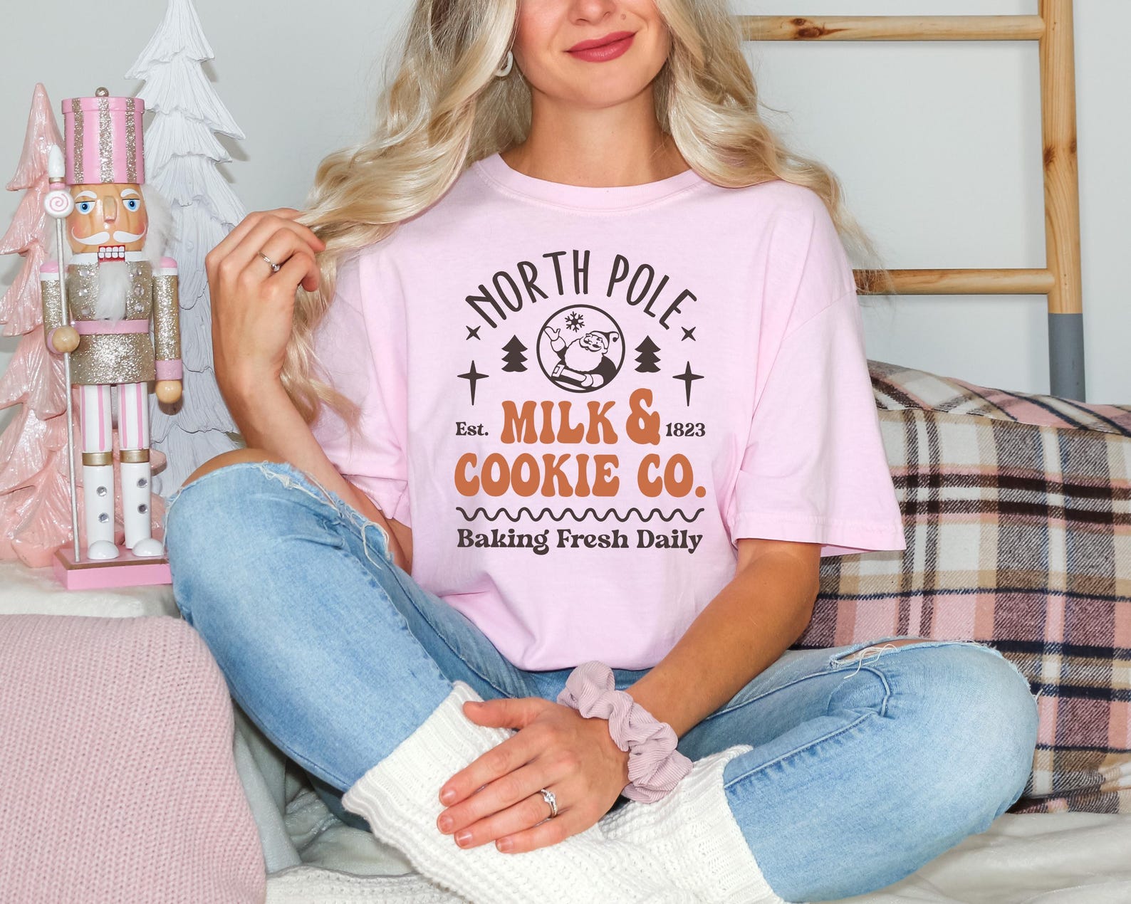 Comfort Colors® North Pole Milk & Cookie Co. Shirt, Cute Holiday Baking Tee, Retro Santa Cookie Shirt, Funny Christmas Shirt Women - Image 3