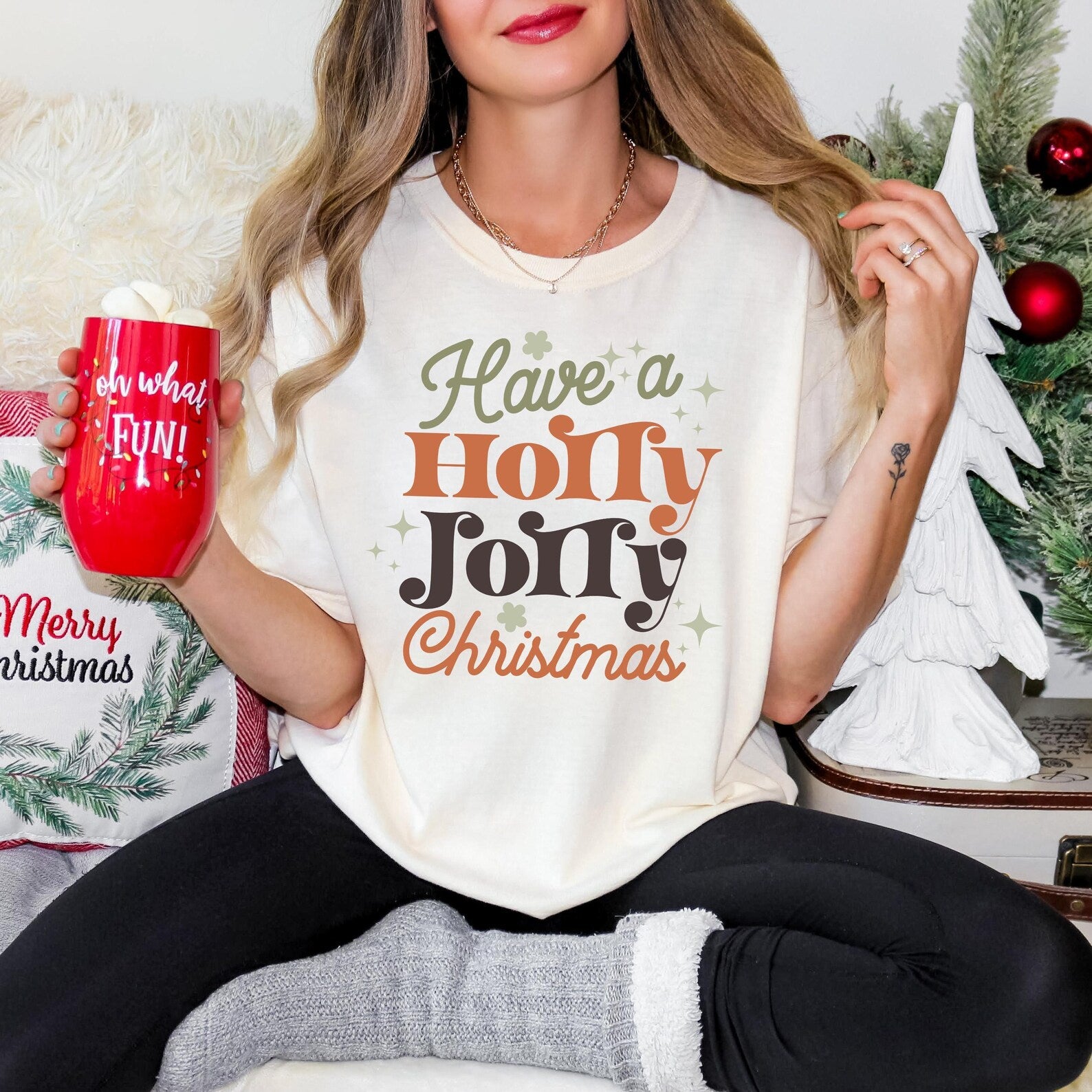 Comfort Colors® Have a Holly Jolly Christmas Shirt, Pink Holiday Graphic Tee, Cute Christmas Shirt Women, Vintage Holiday Party T-Shirt - Image 4