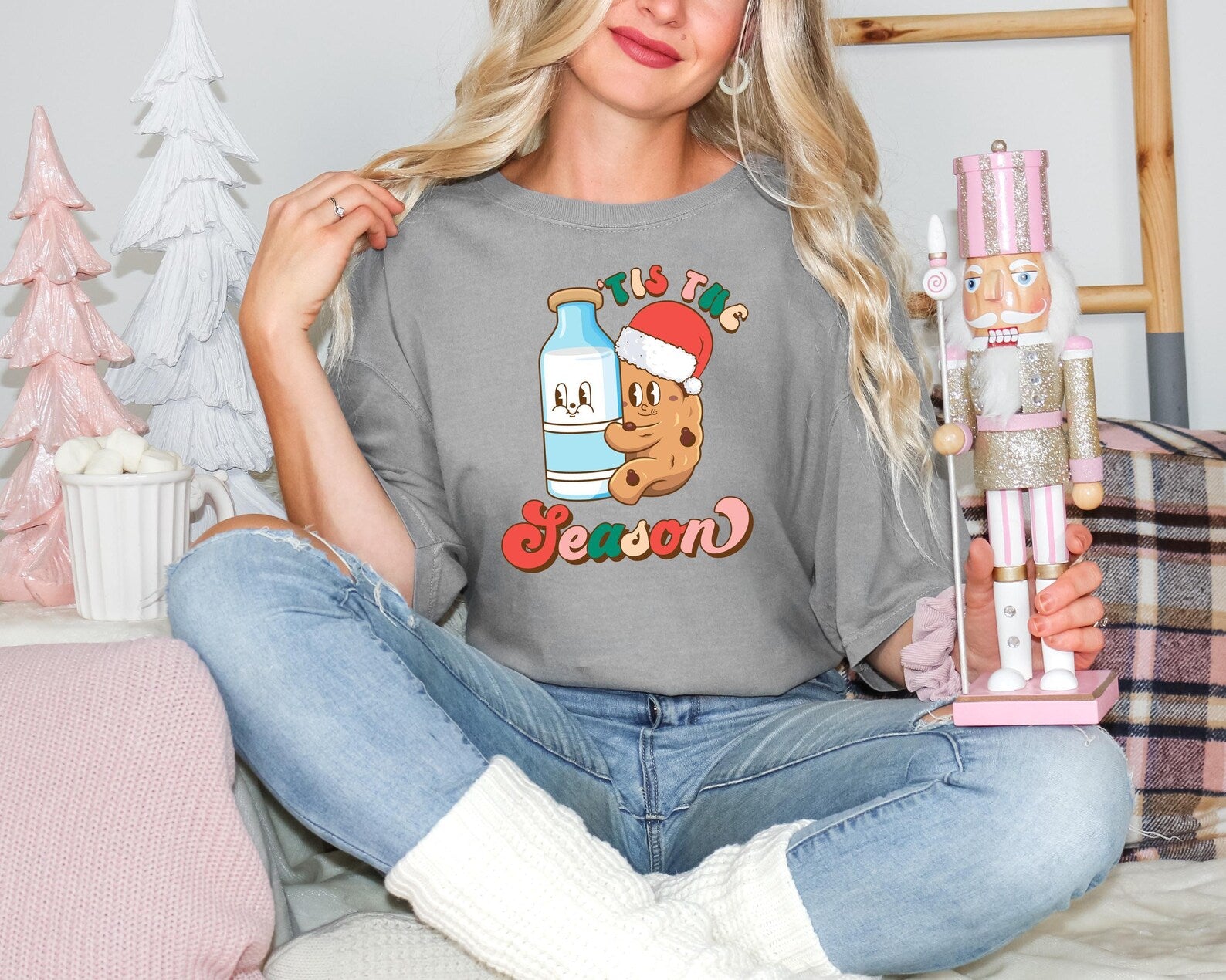 Comfort Colors® Tis The Season Milk and Cookie Shirt, Cute Holiday Tee, Funny Christmas Shirt Women, Festive Party Outfit - Image 5