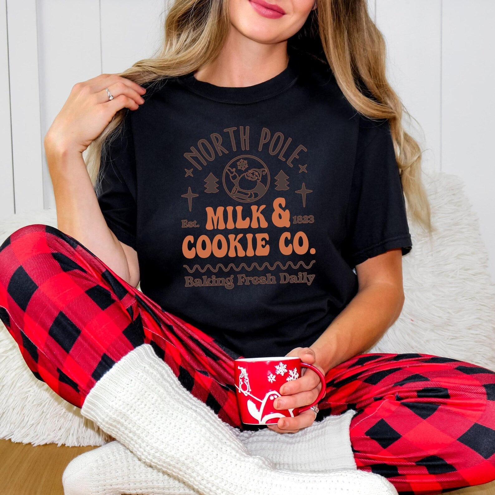 Comfort Colors® North Pole Milk & Cookie Co. Shirt, Cute Holiday Baking Tee, Retro Santa Cookie Shirt, Funny Christmas Shirt Women - Image 5