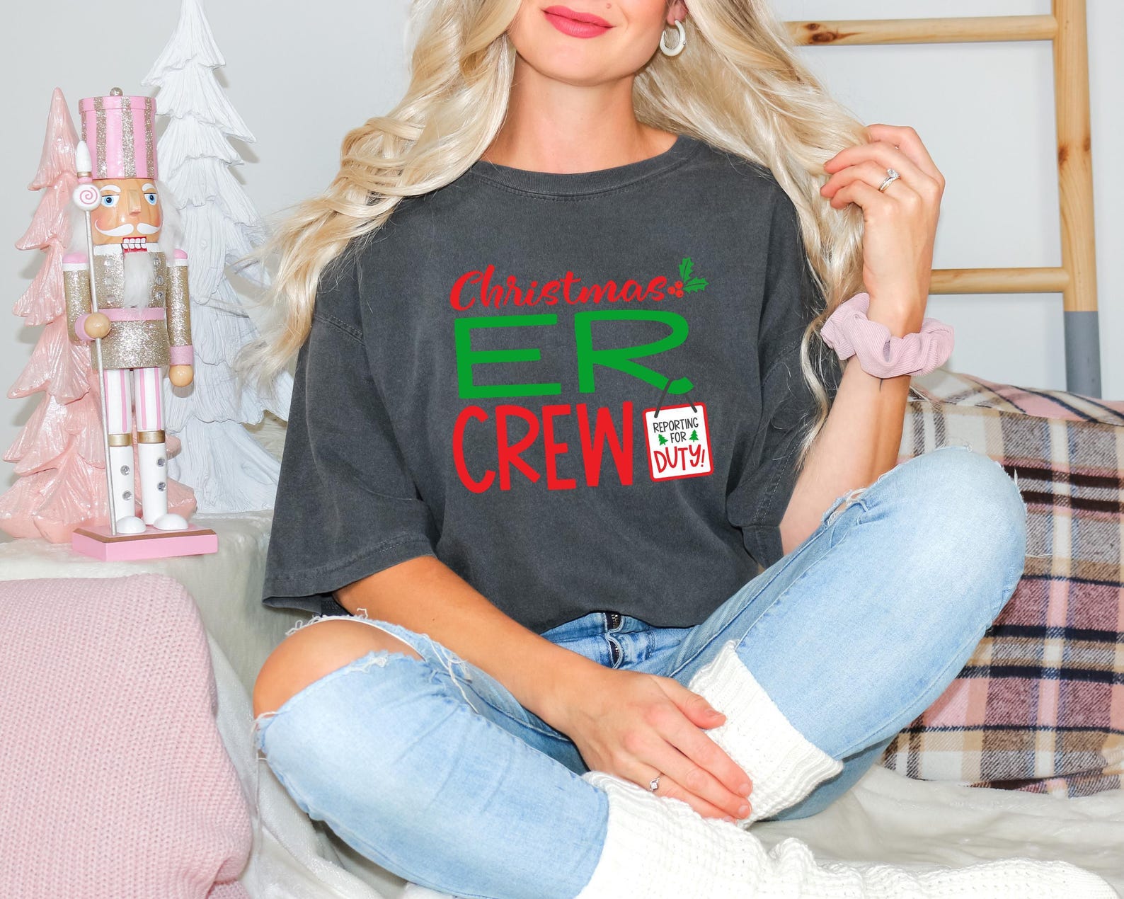 Comfort Colors® Christmas ER Crew Shirt, Funny Nurse Christmas Tee, Holiday Medical Staff Shirt, Doctor Nurse Hospital Xmas T-Shirt - Image 6