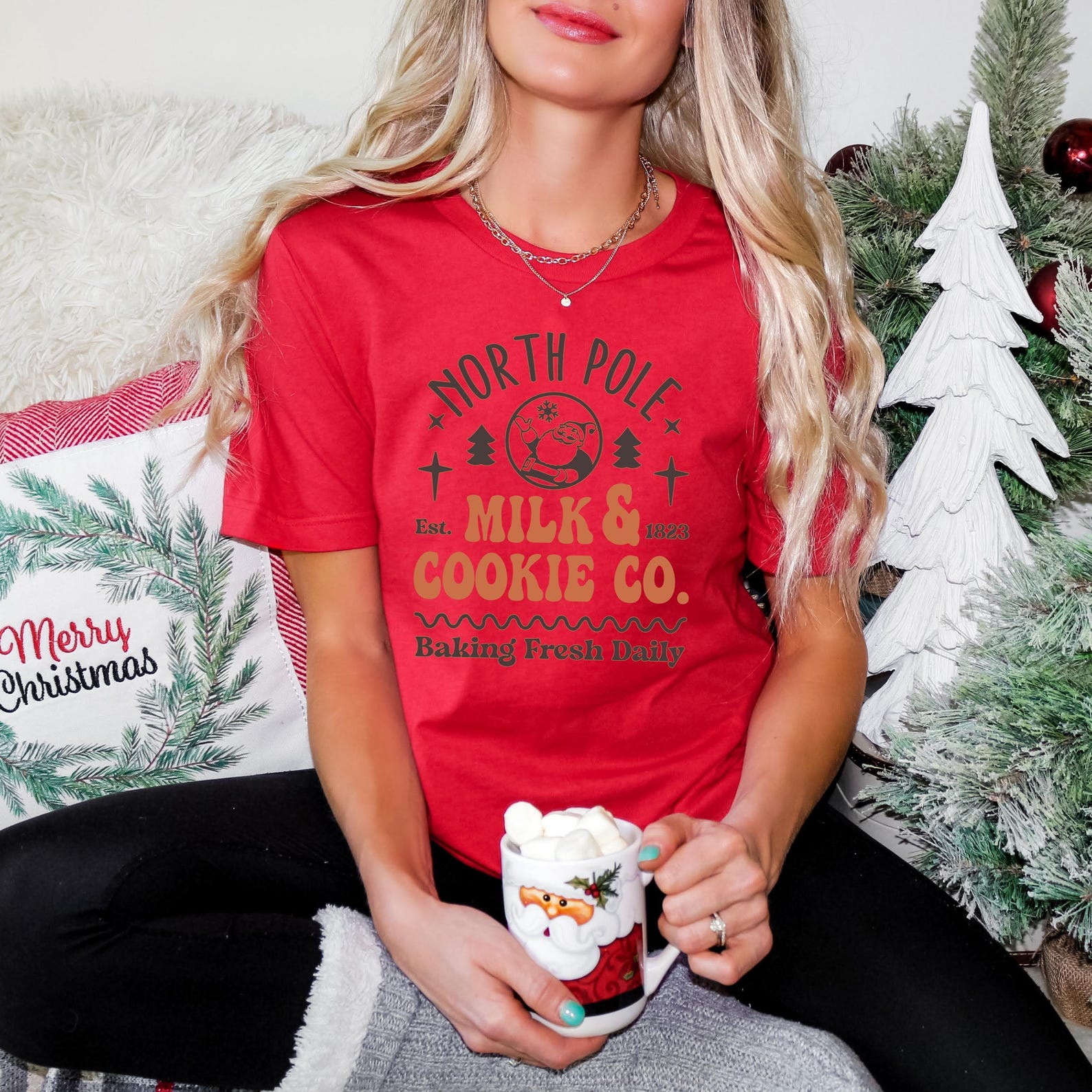 Comfort Colors® North Pole Milk & Cookie Co. Shirt, Cute Holiday Baking Tee, Retro Santa Cookie Shirt, Funny Christmas Shirt Women - Image 7