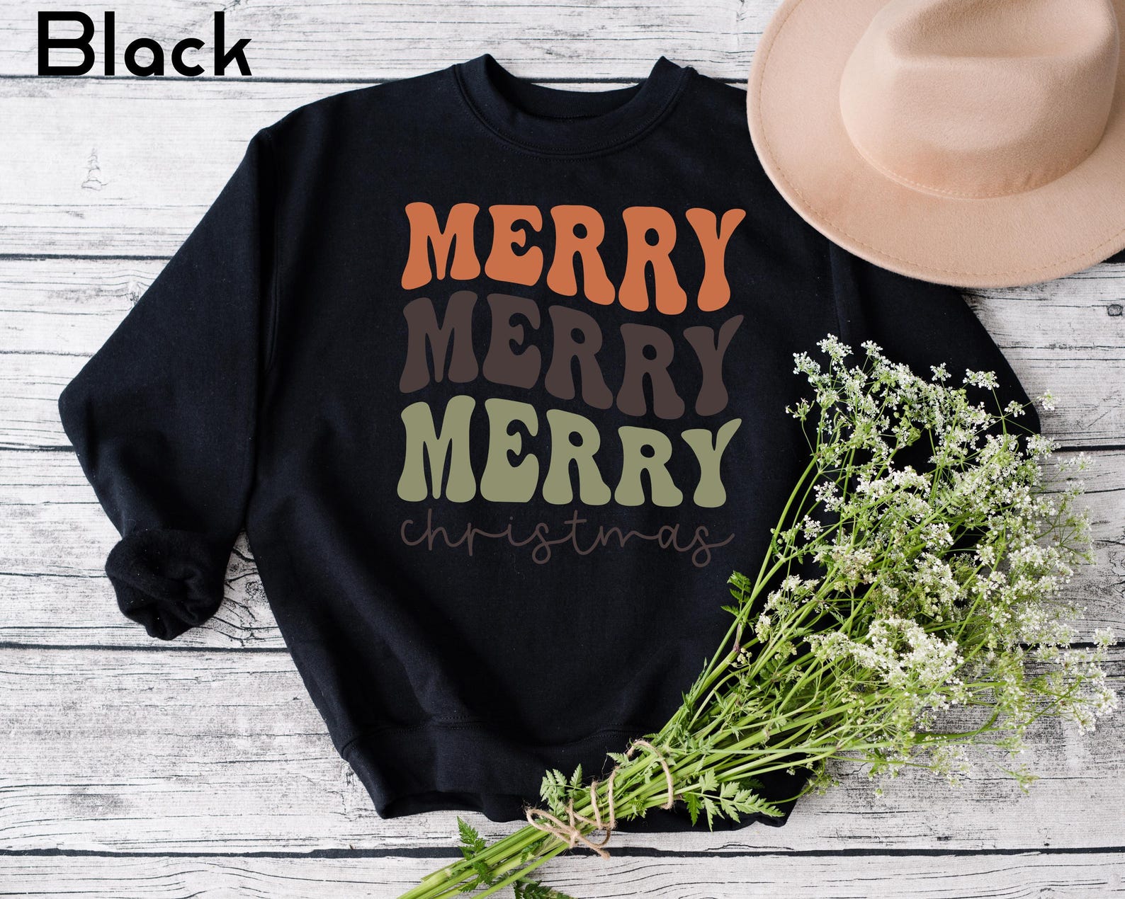 Merry Merry Christmas Sweatshirt, Retro Holiday Crewneck, Vintage Style Winter Pullover, Cozy Christmas Gift, Cute Womens Xmas Sweater - Image 5