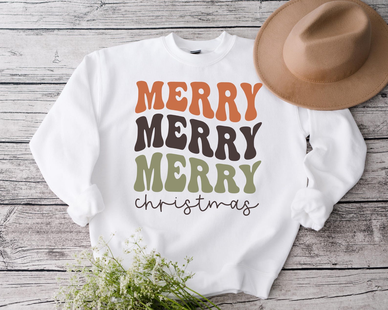 Merry Merry Christmas Sweatshirt, Retro Holiday Crewneck, Vintage Style Winter Pullover, Cozy Christmas Gift, Cute Womens Xmas Sweater - Image 8