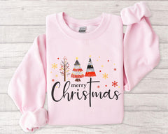 Merry Christmas Trees Sweatshirt, Cute Holiday Crewneck, Festive Winter Pullover, Cozy Christmas Sweater, Christmas Gift for Her - Image 7