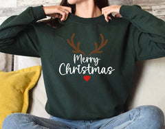 Merry Christmas Reindeer Sweatshirt, Cute Holiday Crewneck, Cozy Christmas Sweatshirt, Rudolph Nose Pullover, Festive Winter Gift Sweater - Image 4