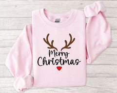 Merry Christmas Reindeer Sweatshirt, Cute Holiday Crewneck, Cozy Christmas Sweatshirt, Rudolph Nose Pullover, Festive Winter Gift Sweater - Image 6