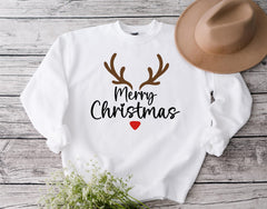 Merry Christmas Reindeer Sweatshirt, Cute Holiday Crewneck, Cozy Christmas Sweatshirt, Rudolph Nose Pullover, Festive Winter Gift Sweater - Image 7