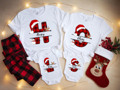 Custom Name Letter Christmas Shirt Personalized Red Plaid Christmas Custom Name Shirt Holiday Family Matching Tee - Image 2