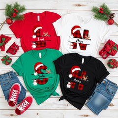 Custom Name Letter Christmas Shirt Personalized Red Plaid Christmas Custom Name Shirt Holiday Family Matching Tee - Image 6
