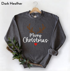 Merry Christmas Reindeer Sweatshirt, Cute Holiday Crewneck, Cozy Christmas Sweatshirt, Rudolph Nose Pullover, Festive Winter Gift Sweater - Image 5