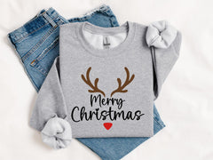Merry Christmas Reindeer Sweatshirt, Cute Holiday Crewneck, Cozy Christmas Sweatshirt, Rudolph Nose Pullover, Festive Winter Gift Sweater - Image 8