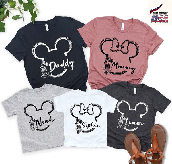 Custom Name Disney Family Vacation Matching Shirts, Mickey and Minnie Head Shirts, Personalized Disney Trip Matching Shirts