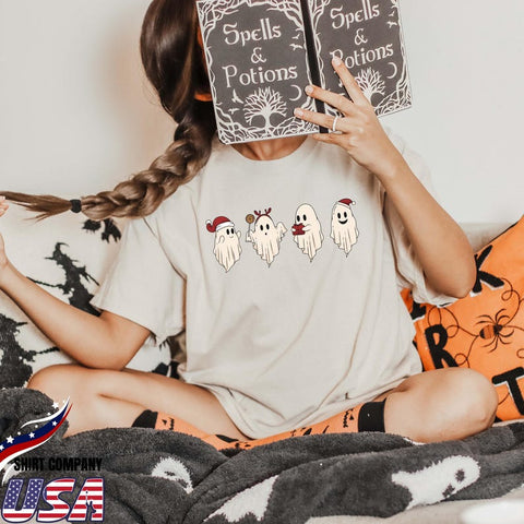 Christmas Ghost Shirt, Cute Holiday Ghost Tee, Funny Halloween Shirt, Festive Ghost Graphic Tee, Spooky Halloween Boy T-Shirt