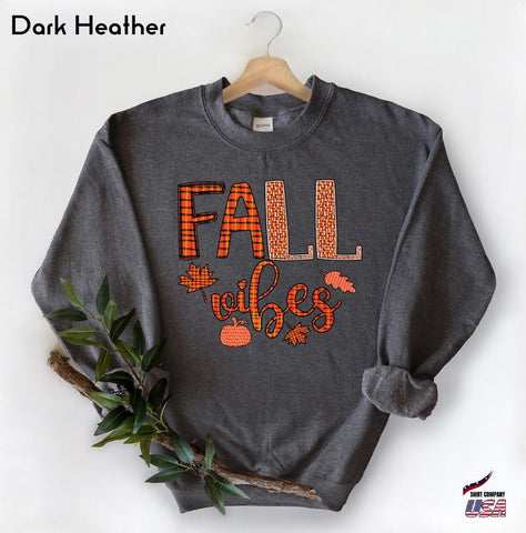 Thanksgiving Sweatshirt Fall Vibes Shirt, Plaid Pattern Fall Outfit, Boys Thanksgiving Gift for Him, Cozy Autumn Leaves Pumpkin Sweatshirt