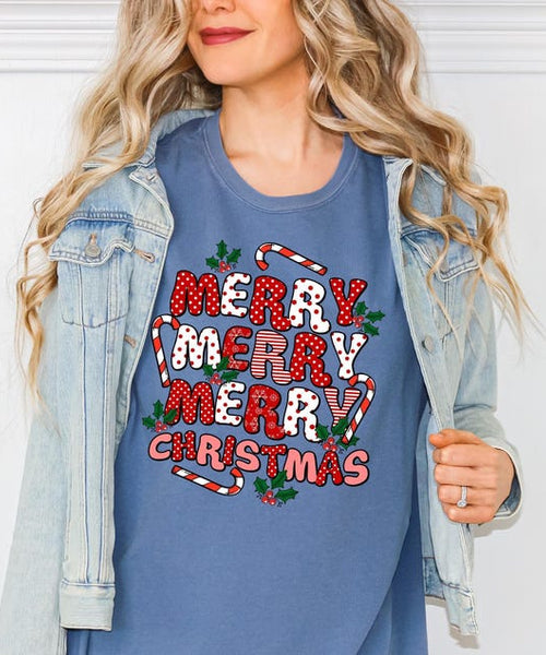 Comfort Colors® Merry Christmas Shirt, Candy Cane Holiday Tee, Cute Christmas Shirt Women, Retro Christmas Party T-Shirt, Gift for Mom