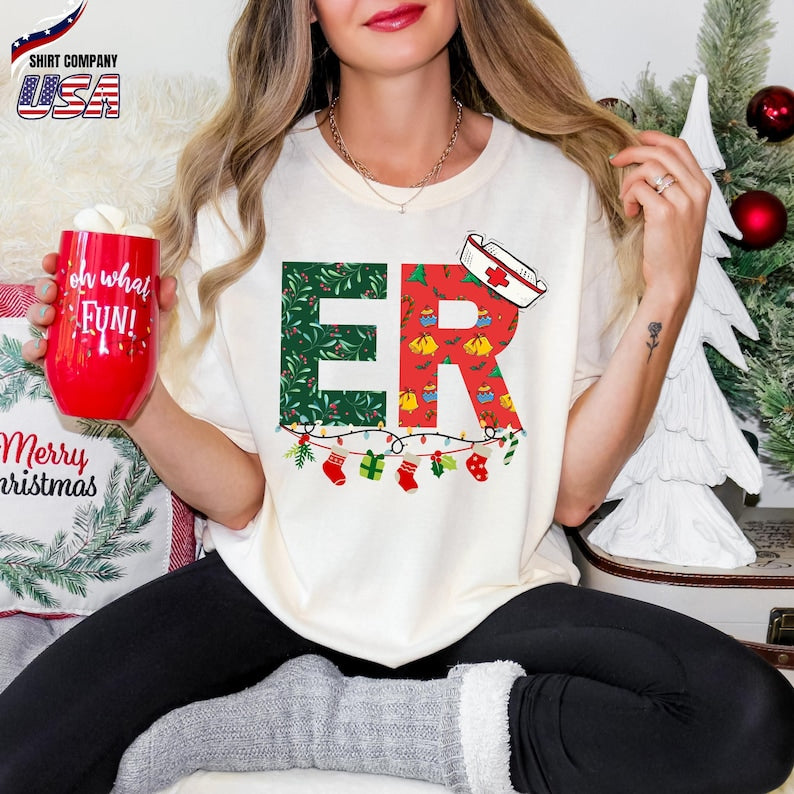 Comfort Colors® Christmas ER Shirt, Nurse Christmas T-Shirt, Doctor Holiday Tee, Medical Staff Christmas Shirt, Hospital Christmas Shirt