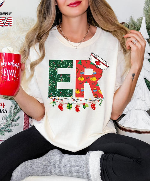 Comfort Colors® Christmas ER Shirt, Nurse Christmas T-Shirt, Doctor Holiday Tee, Medical Staff Christmas Shirt, Hospital Christmas Shirt