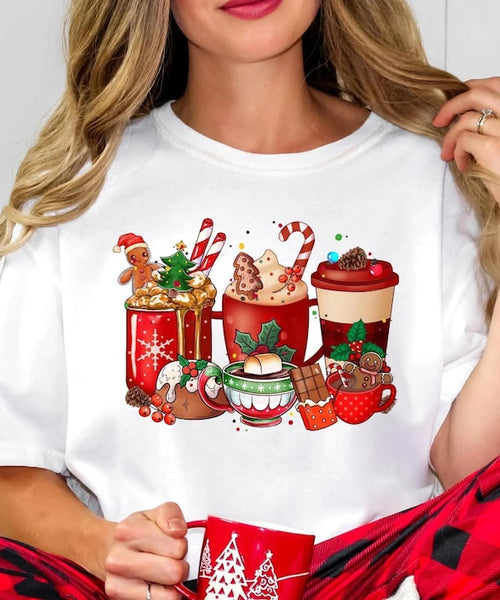 Comfort Colors® Christmas Drinks Shirt, Hot Cocoa and Gingerbread Tee, Holiday Baking Shirt, Cute Christmas Gift for Women