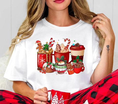 Comfort Colors® Christmas Drinks Shirt, Hot Cocoa and Gingerbread Tee, Holiday Baking Shirt, Cute Christmas Gift for Women
