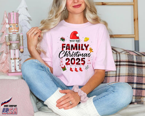 Comfort Colors® Family Christmas Shirt, Personalized Holiday Family Matching Shirts 2025, Custom Name Xmas Shirt, Cute Christmas Shirt Women